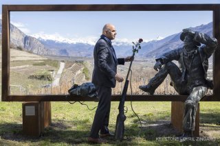 KEYPIX - Alain Berset, Secretaire General du Conseil de l'Europe, depose une rose sur l'oeuvre de Raphy Buttet,